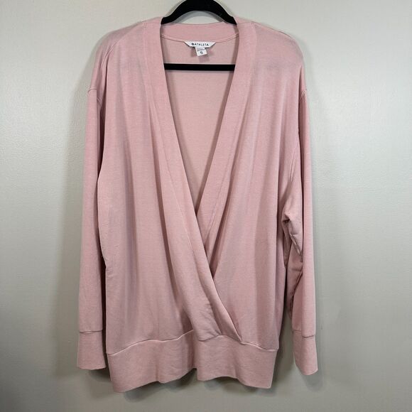 Athleta Purana V-Neck Wrap Sweatshirt Size XL Pink Modal Extra Large Pullover - Picture 1 of 3